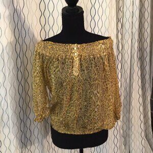 Sheer, leopard print off the shoulder top